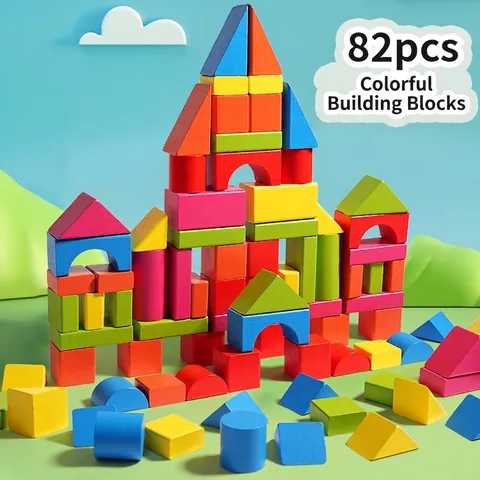 Pädagogisches Holz Bausteine Set Natur Buchenholz Große Partikel Geometrisches Konstruktionsspielzeug Für Kinder Kleinkinder