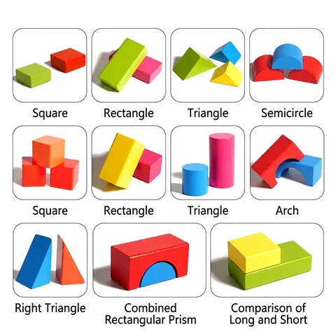 Pädagogisches Holz Bausteine Set Natur Buchenholz Große Partikel Geometrisches Konstruktionsspielzeug Für Kinder Kleinkinder