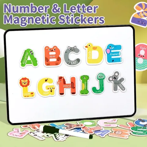 Wooden Magnetic Drawing Board Animal Alphabet Number Magnets Early Learning Educational Writing Toy For Toddlers Children