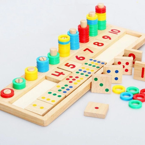 Montessori Wooden Number Counting Board Toy For Kids Preschool Learning Mathematical Enlightenment Early Educational Rainbow Donuts Toy