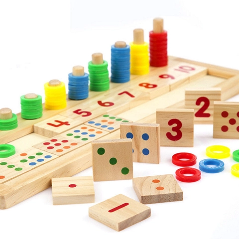 Montessori Wooden Number Counting Board Toy For Kids Preschool Learning Mathematical Enlightenment Early Educational Rainbow Donuts Toy