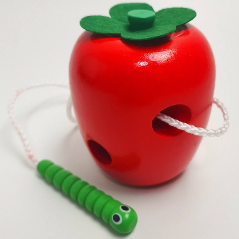 Giocattolo da Infilare in Legno a Forma di Mela Montessori Bruco Mangia Mela Allenamento Coordinazione Mano Occhio Bambini