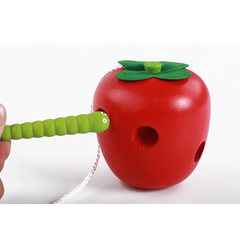 Giocattolo da Infilare in Legno a Forma di Mela Montessori Bruco Mangia Mela Allenamento Coordinazione Mano Occhio Bambini