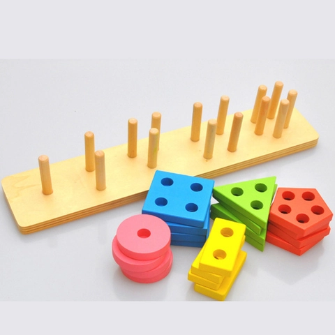 Juguete de Clasificación de Formas Geométricas de Madera Montessori Rompecabezas Educativo de Reconocimiento de Colores con Base