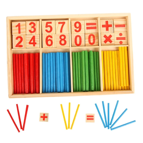 Wooden Math Learning Box With Colorful Counting Sticks Number Blocks Educational Toys For Kids Early Learning Intelligence Development