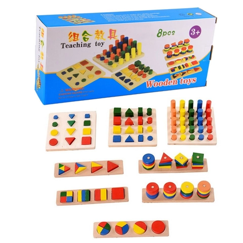 Juego de 8 Piezas de Juguetes Educativos de Madera Montessori Formas Geométricas Clasificación Bloques de Rompecabezas Materiales de Aprendizaje Temprano para Niños
