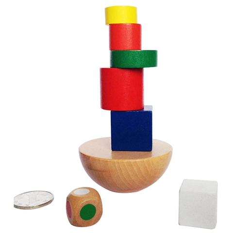 Gioco di Equilibrio in Legno Montessori Blocchi Geometrici di Costruzione Educativi Con Sacchetto in Tessuto per Bambini