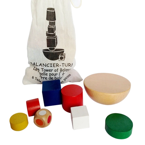 Gioco di Equilibrio in Legno Montessori Blocchi Geometrici di Costruzione Educativi Con Sacchetto in Tessuto per Bambini