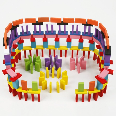 Multicolor Wooden Dominoes Educational Building Blocks Puzzle Toy For Toddlers Rainbow Early Learning Creative Development
