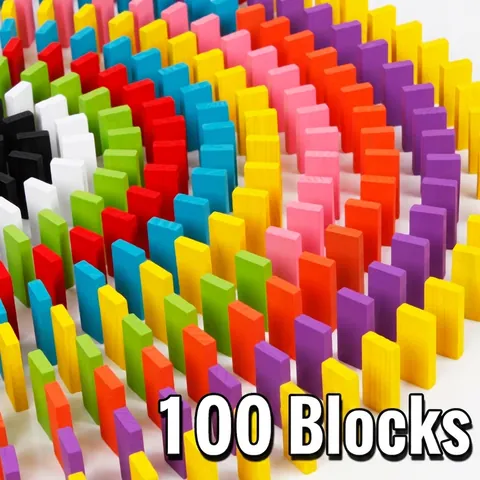 Multicolor Wooden Dominoes Educational Building Blocks Puzzle Toy For Toddlers Rainbow Early Learning Creative Development