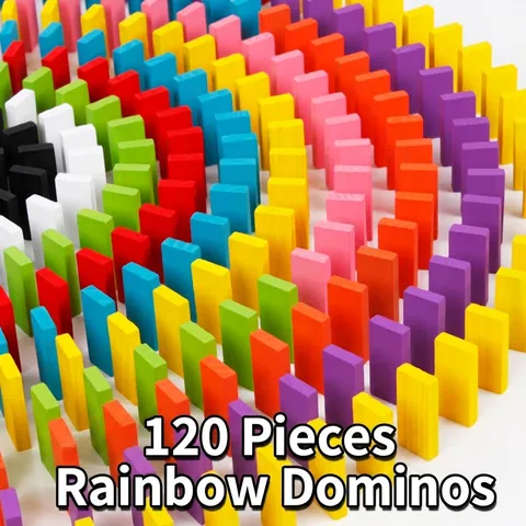 120 Pieces Rainbow Wooden Dominoes Building Blocks Set Educational Stacking Toys For Kids Early Learning Painted Wood Domino Toys