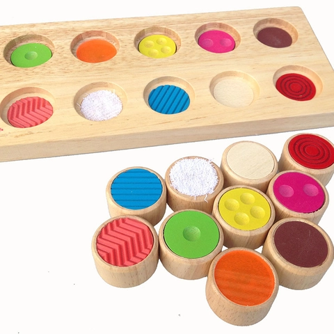 Giocattolo Sensoriale Montessori in Legno per Bambini Tavola di Memoria Tattile Con Molteplici Consistenze e Colori Regalo Educativo