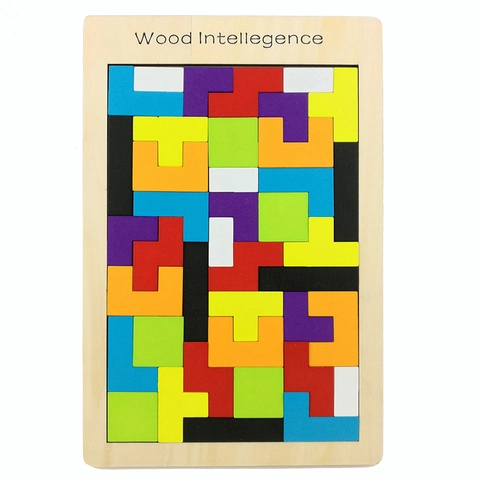 Educational Wooden Intelligence Puzzle For Kids Montessori Brain Teaser Tangram Jigsaw Geometric Logic Game Building Blocks Toy