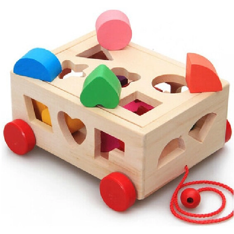 Giocattolo in Legno Sorter di Forme Multi Foro Carrello a Traino Box Intelligenza RB89 Per Bambini Blocchi Geometrici Educativo