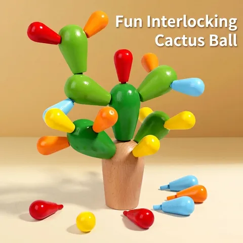 Costruzioni Cactus in Legno Giocattolo Impilabile Equilibrante Colorato per Bambini Giocattolo Educativo Montessori Regalo