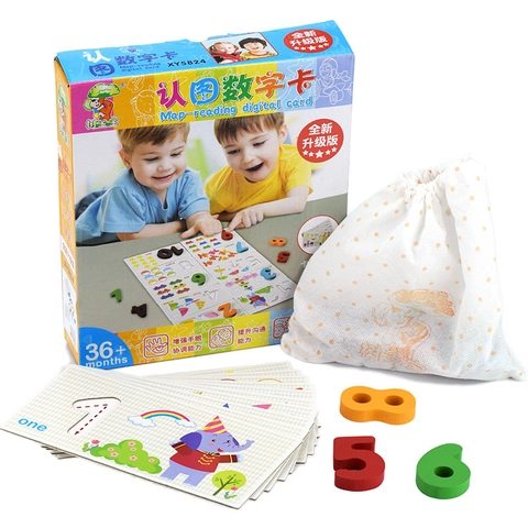 Carte di Riconoscimento dei Numeri in Legno Giocattoli Educativi di Matematica Per Bambini Puzzle di Abbinamento Animali Regalo