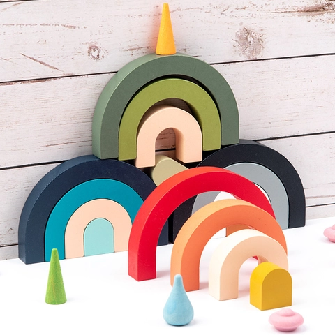 Wooden 3D Animal Rainbow Building Blocks Puzzle For Kids Educational Early Learning Montessori Nested Stacking Toy Gift