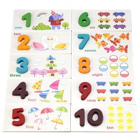 Carte di Riconoscimento dei Numeri in Legno Giocattoli Educativi di Matematica Per Bambini Puzzle di Abbinamento Animali Regalo