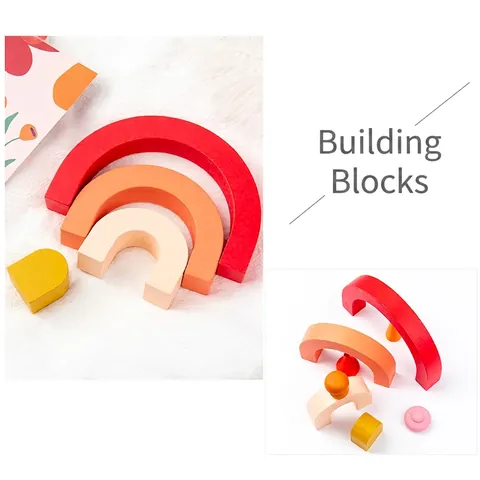 Wooden 3D Animal Rainbow Building Blocks Puzzle For Kids Educational Early Learning Montessori Nested Stacking Toy Gift