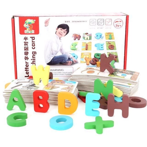 Wooden Alphabet Matching Letter Recognition Cards Set Montessori Early Learning Educational Puzzle Blocks Toy For Kids