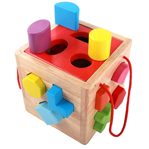 Holz Formensortierer Spielzeug Box Für Kleinkinder Frühe Pädagogische Geometrische Passende Blöcke Lernwürfel Naturholz