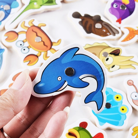 Magnetic Wooden Fishing Game Toy Colorful Ocean Animal Design For Toddler Educational Early Learning Preschool Development Gift