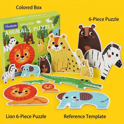 Puzzle in Legno per Bambini in Età Prescolare Cartone Animato Animali Traffico Apprendimento Cognitivo Giocattolo Educativo
