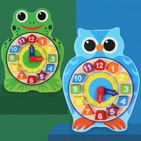 Orologio in Legno Montessori per Bambini Giocattolo Educativo Apprendimento Precoce Cognitivo Numerico Design Gufo