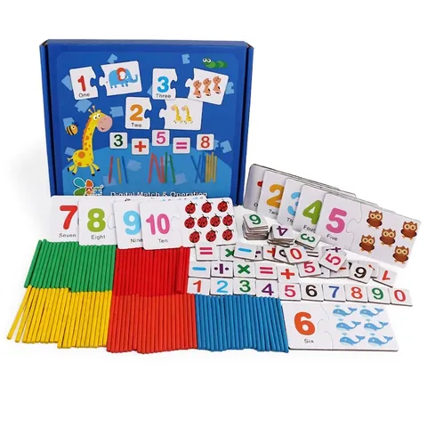 Wooden Montessori Math Learning Kit For Kids Counting Sticks Number Matching Puzzle Animal Arithmetic Educational Toy Box
