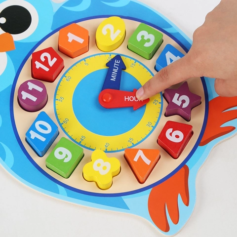 Orologio in Legno Montessori per Bambini Giocattolo Educativo Apprendimento Precoce Cognitivo Numerico Design Gufo