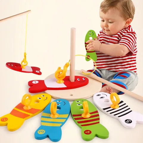 Montessori Wooden Magnetic Fishing Toy Set Number Color Cognition Stacking Game For Kids Preschool Educational Learning Gift