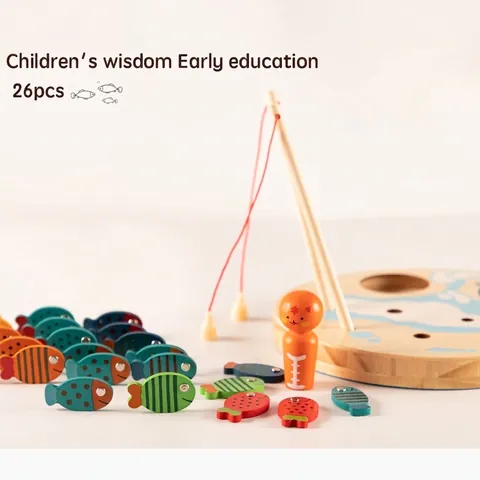 Gioco della Pesca Magnetico in Legno Tema Gatto Apprendimento Alfabeto Educazione Precoce Montessori per Bambini