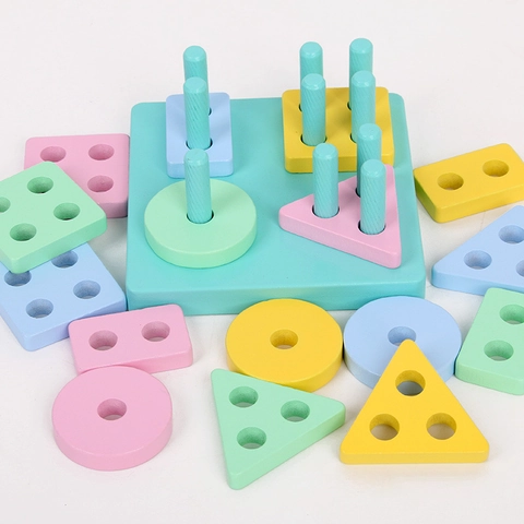 Juguete de Madera Montessori para Clasificar Formas Geométricas Bloques Macarrón para Niños Tablero de Rompecabezas Educativo