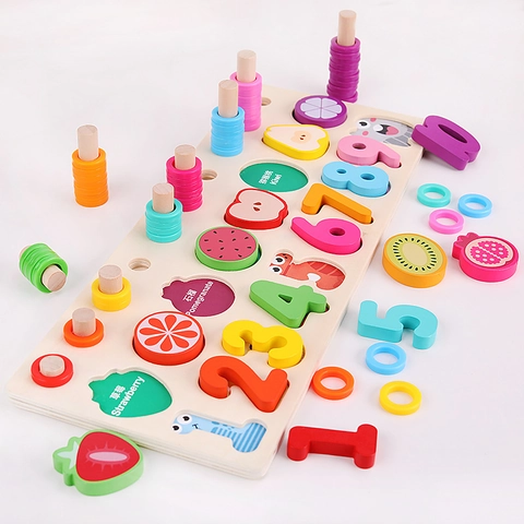 Montessori Tavola Logaritmica in Legno Puzzle Giocattolo Arcobaleno Frutta Numeri Gioco di Abbinamento Per Bambini Regalo Educativo