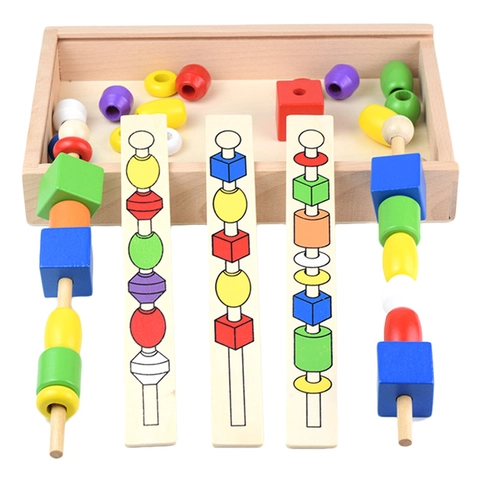 Caja de Juguetes de Cuentas de Madera Montessori Reconocimiento de Color Forma Entrenamiento de Lógica Coordinación Ojo Mano Niños