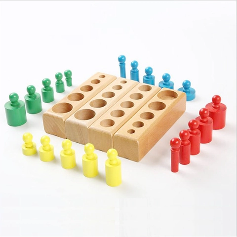 Montessori Blocchi Cilindrici in Legno di Faggio Giocattoli Educativi Colorati per Bambini Apprendimento Precoce Allenamento Sensoriale