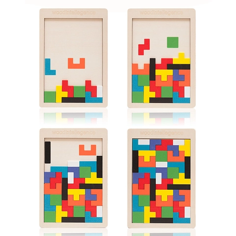 Puzzle Tetris in Legno Tavola di Intelligenza Educazione Precoce Montessori Giocattoli Educativi per Bambini Pensiero Logico Blocchi di Legno
