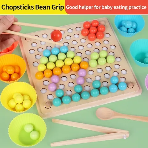 Wooden Montessori Educational Bead Clip Game Kids Fine Motor Training Puzzle Toy Sorting Color Matching Preschool Toy Gift