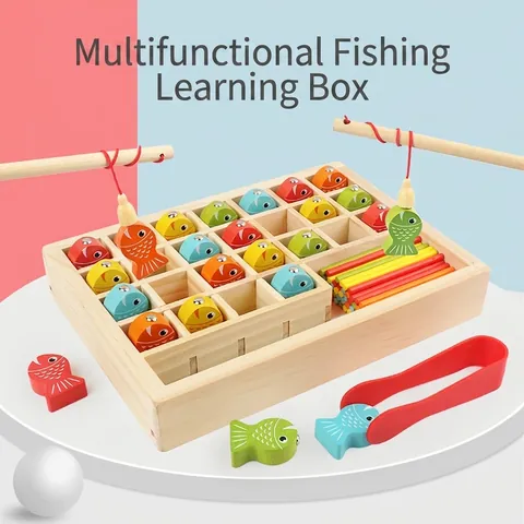 Giocattolo da Pesca Magnetico in Legno Montessori Apprendimento Matematica Conteggio Scatola Riconoscimento Colori Giocattolo Educativo