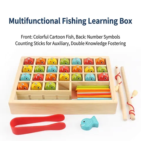 Giocattolo da Pesca Magnetico in Legno Montessori Apprendimento Matematica Conteggio Scatola Riconoscimento Colori Giocattolo Educativo