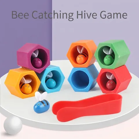 Giocattolo Montessori Alveare in Legno Riconoscimento Colori Abilità Motorie Fini Allenamento Gioco Ape con Morsetto