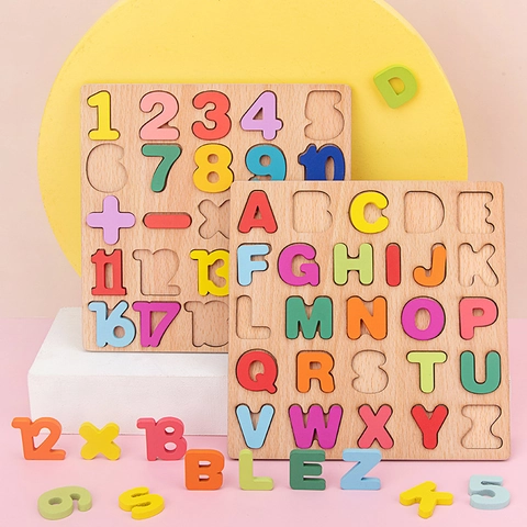 Montessori Holz Alphabet Zahlen Puzzle Brett Früherziehung Kognitives Matching Spielzeug Für Kleinkinder Vorschule Gehirnentwicklung