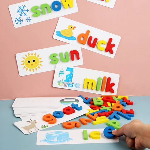 Treehole Gioco di Spelling Legno Alfabeto Blocchi Flashcards Apprendimento Precoce Educativo Montessori Vocabolario Puzzle