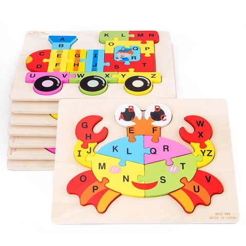 Puzzle Alfabeto Inglese in Legno Forma Animale per Bambini Montessori Illuminazione Educativa Giocattolo Cognitivo per Bambini