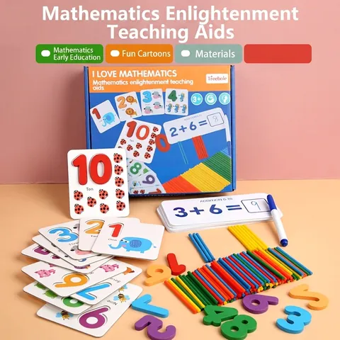 Wooden Mathematics Enlightenment Kit Kids Early Learning Number Counting Sticks Addition Subtraction Cards Educational Toys