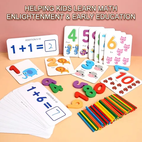 Wooden Mathematics Enlightenment Kit Kids Early Learning Number Counting Sticks Addition Subtraction Cards Educational Toys