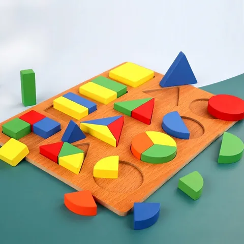 Puzzle in Legno Montessori per la Classificazione delle Forme Geometriche Giocattolo Educativo a Frazione per Bambini