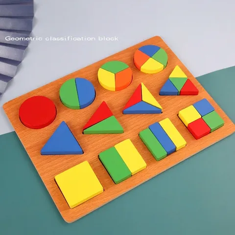 Puzzle in Legno Montessori per la Classificazione delle Forme Geometriche Giocattolo Educativo a Frazione per Bambini