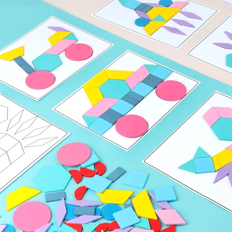 Geometrische Formen Holzpuzzle Kinder Pädagogisches Montessori Spielzeug Macaron Farbe Kreatives Logiktraining Kleinkind Gehirnspiel