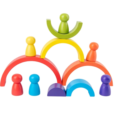 Pädagogische Regenbogen Stapelsteine Aus Holz Bunte Geometrische Montessori Bausteine Für Kinder Kleinkinder Frühförderung